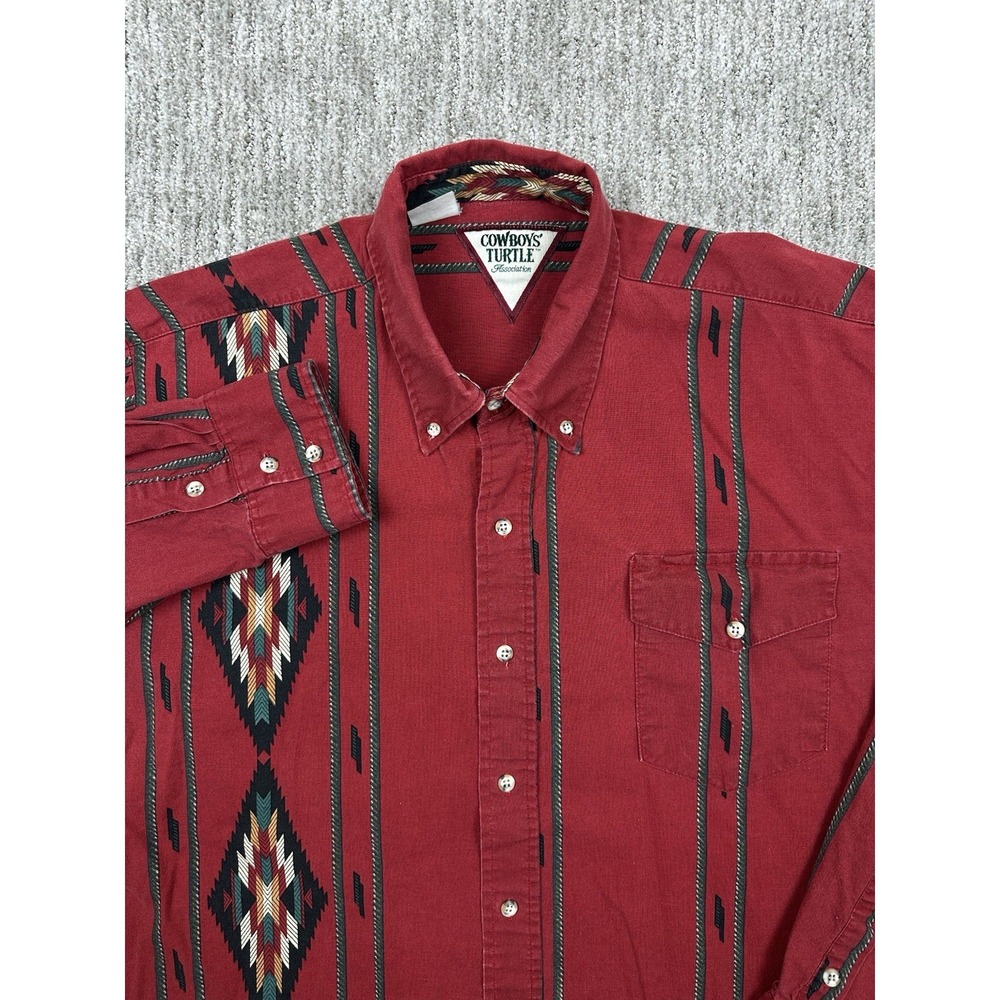 Vintage Cowboys Turtle Association by‎ Roper Western Shirt Red Aztec Striped XL